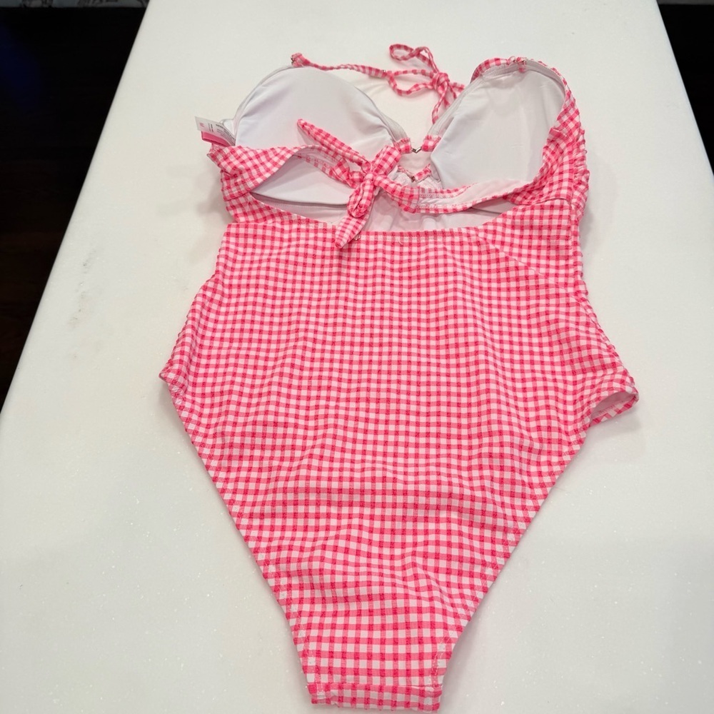BETSEY Johnson 1 Pcs Bathing Suit Retro Pink & White Gingham Adj. Strap Sz M NEW - Picture 10 of 16